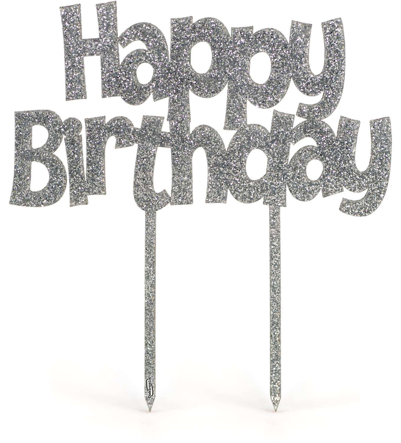 Cake Top Birthday Silver